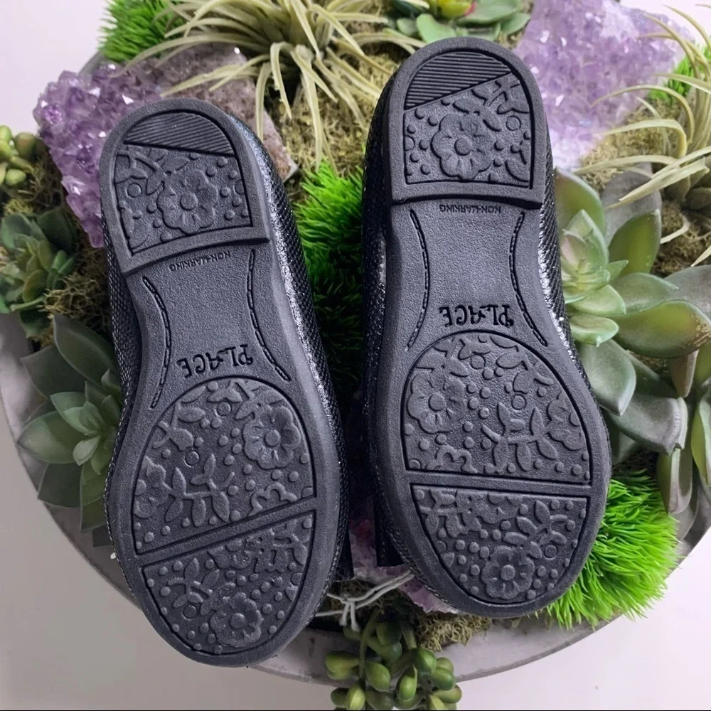 the children’s place black shimmer bow ballet flat toddler shoes new w tags
